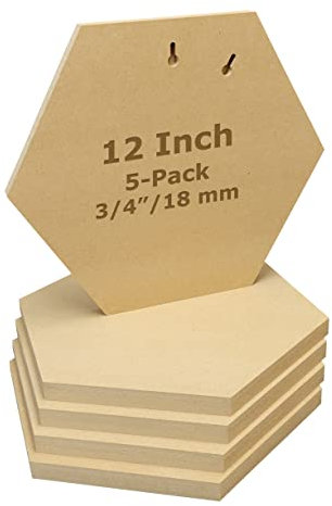 Studio Papilia Lot de 5 panneaux hexagonaux en MDF de 1,9 cm d'épaisseur, 30,5 cm | Forme lisse en bois brut | Panneau d'art | Planches en bois pour travaux manuels | Découpe de planche à faire