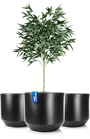 BigDean 3X Blumentopf Style ø 46 cm anthrazit mit herausnehmbaren Innentopf - wetterfester Blumenkübel aus bruchsicherem Kunststoff - Pflanzkübel groß Außen & Innen geeignet