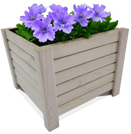 Ogrodzenia Wiklinowe Pflanzkübel Quadratisch 38 x 38 x 30 cm - Holz Blumentopf - Weiß - Pflanzkasten - Natürlicher Übertopf - Pflanztopf - Blumenkasten Balkon & Garten
