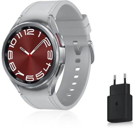Samsung Galaxy Watch6 Classic Montre Connectée avec Chargeur, Suivi de Santé, Suivi Sportif, Charge rapide, 4G/LTE, 43mm, Argent, Exclusivité Amazon Version FR