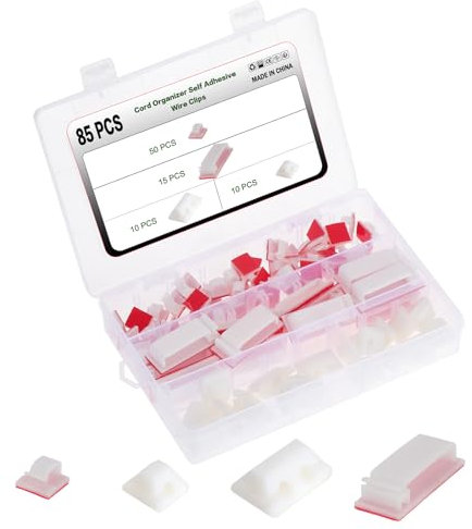 Kyrio Packung mit 85 Kabelhaltern, Selbstklebende Kabelorganisator-Klemme, Kabelhaken, Desktop-Kabelorganisator-Clips für Kabelmanagement, Wand, Büro, Heimkabel, weiß