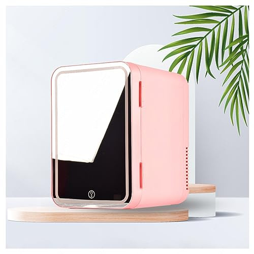 HAZARA Mini RéFrigéRateur De Voiture, 8L,avec Miroir De Courtoisie LED Mini Frigo Camping, Voiture,Maison,Chaud Et Froid 2 en 1 Petit Frigo Pas Cher, Convient pour Chambre, Dortoir,Pink