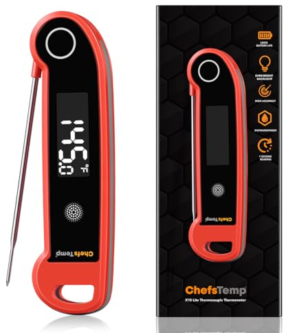 ChefsTemp X10 LITE Meat Thermometer Digital, Instant Read Thermometer Thermocouple with Ambidextrous Backlit, Digital Meat Thermometer for Grilling Food BBQ Kitchen Cooking Oil Deep Frying & Candy