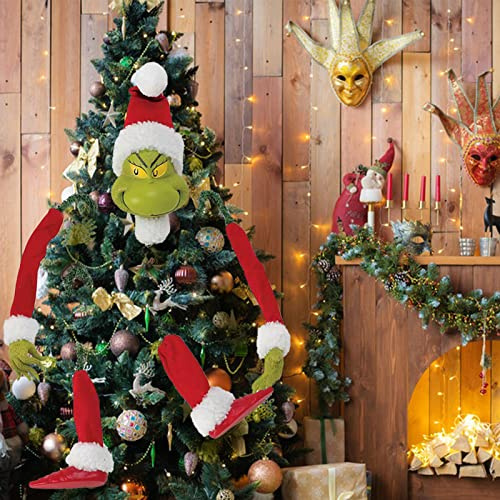 Syfunlv 5-teiliges Set Weihnachten Grinch Körper Ornament,Grinch Weihnachtsbaum Dekoration, Arme und Kopf Ornament Weihnachtskranz,süßer Elfenkopf, für Zuhause,Weihnachtsdeko Innen