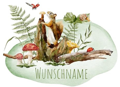 GRAZDesign Wandtattoo Waldtiere mit Namen personalisiert Kinderzimmer, Babyzimmer, Wandaufkleber Eichhörnchen - 55x40cm
