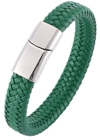 Homxi Grün Armbänder Herren,Herren Armbänder Edelstahl Geflochtenes Leder Herren Armbänder 20.5 cm