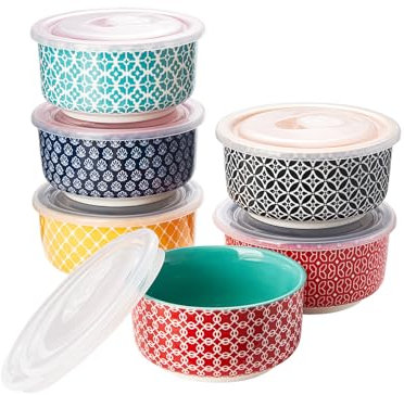 DOWAN Moldes para Soufflé con Tapas Set, 6 X 235ml Baking Moldes de Porcelana para Hornear Crema Catalana y Tartas, Cuencos de Postre, Apto para Horno y Freidora de Aire, Ø 11cm-Color Vibrante