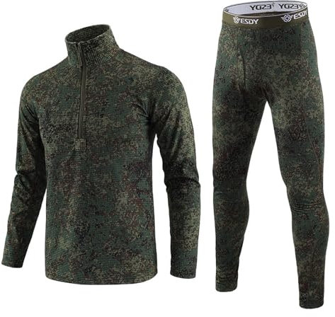 KONG JIMFAN Thermo Unterwäsche Set Weihnachtspullover Led Herren Thermo Unterwäsche Set Hose Mit Schrift Vorne Herren Winter Schneeanzug Mann Lange Herren Unterhosen Baumwolle(Dark Green,S)