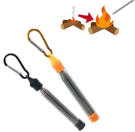 ieron Bellows 2pcs Portable Bellows Tube Pocket Stainless Steel Telescopic Pipes Fire Blower with Buckle for Fireplace Barbecues Camping Outdoor