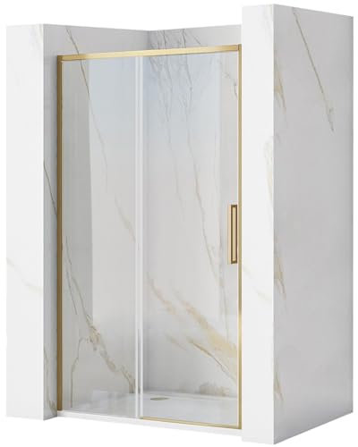 Rea PORTE DE DOUCHE COULISSANTE RAPID SLIDE GOLD BRUSH 120 Verre trempé de sécurité transparent 6 mm (Doré)