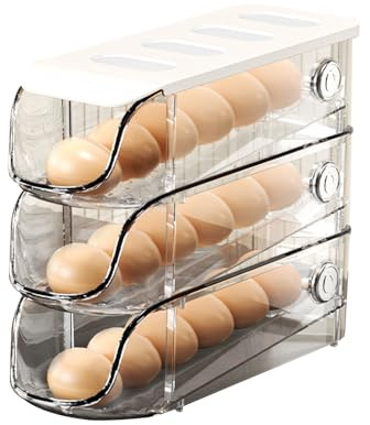 3 Stück Eieraufbewahrungsbox, Stapelbarer Eierhalter, Eierbehälter Kühlschrank, Stapelbare Automatisch Rollende Kunststoff Eierhalter Aufbewahrungsbox Haushalt (Weiß #11)
