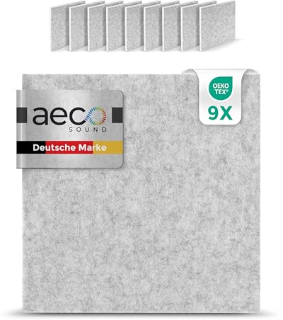 Aeco Sound® Akustikpaneele selbstklebend – 9er-Set | 30x30cm | Akustikfilz Grau, extra dick 15mm – 3D Wandpaneele für Schalldämmung & Wandverkleidung Innen