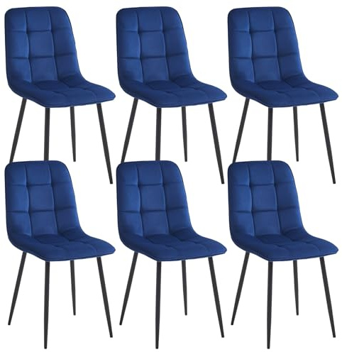 Colenis - Ela Esszimmerstühle - 6er Set - Blau - Samt - Für Esszimmer, Küche & Wohnzimmer - Modernes Design