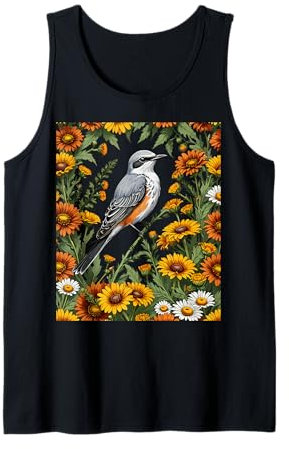 Oklahoman Flycatcher Bird Surrounded By Gaillardia pulchella Tank Top