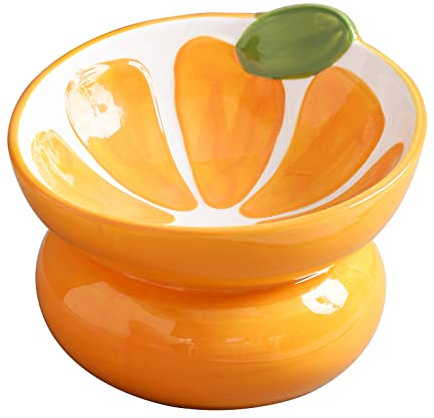 Diskary Katzennapf,Futternapf Katze Erhöht Fressnapf Katze mit Neigung Design,Futternapf Katze Keramik,Wassernapf Katze,perfekt für Katzen,Welpen und kleine Hunde (Orange 15°)