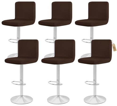 Showgeous 6 Stück Bar Stuhlhussen,Barhocker Abdeckungen Stretch Abnehmbare Esszimmerstuhl Abdeckungen für Kneipentheke,Dining Chair Barhocker Zähler Schonbezüge Esszimmer Stuhl Schonbezug(Braun)