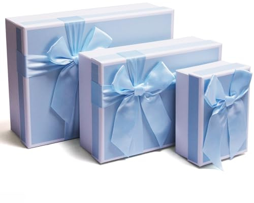 Airuisike Geschenkboxen mit Deckel, 3er Set blaue Geschenkboxen für Geschenke, elegante Geschenkboxen für Geschenke, sortierte Geschenkpapierboxen