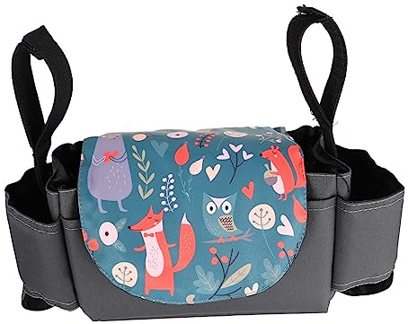 Hoement Kinderwagen Organizer mit Flaschenhalter Große Aufbewahrungstasche aus Oxford Stoff Hängetasche für Kinderwagen und Outdoor Schwarz