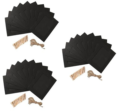 Hohopeti 30stücke Retro Kraftpapier Bilderrahmen Fotorahmen Mit Schnur Und Clips Für Kreative Wanddekoration Zum Aufhängen Von Fotos Und Erinnerungen Schwarz