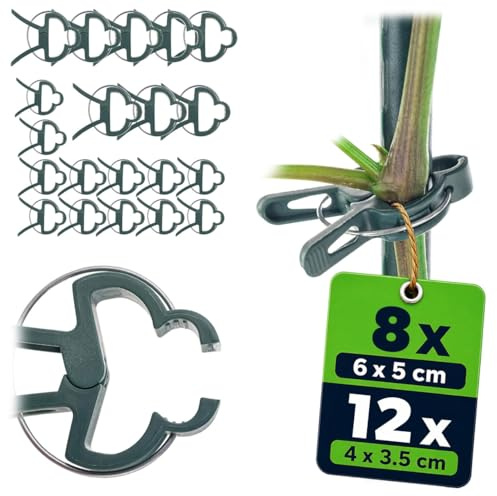 KADAX Pflanzenclips 20er Set (4 x 3,5 cm + 6 x 5 cm), Pflanzen Clips für Kletterpflanzen, Tomaten Rankhilfe, Pflanzenklammern, Klammern für Garten & Gewächshaus