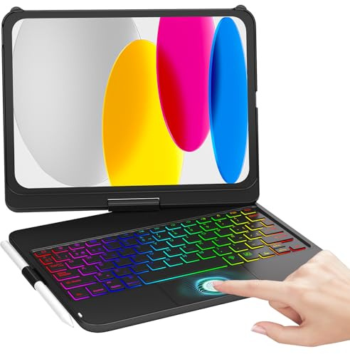 MMK Funda Teclado para iPad 11ª Generación A16 2025 y 10ª Generación 2022 con Touchpad, Giratoria de 360° & 7 Teclas retroiluminadas de Color & Conexión inalámbrica Bluetooth con Ranura de Lápiz