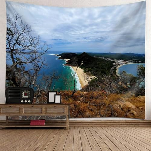 Wandteppich Natur Meer, 150x130cm Küstenlandschaft Wandteppich Wandkunst für Schlafzimmer Wohnzimmer Dorm Decor Wandteppich | Hellblau