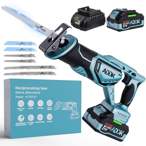 BFYDOAA Scie Sabre Sans Fil, 21V Scies égoïnes Sans brosse,0-3300SPM Scie Alternative à Vitesse Variable pour Couper Bois,Métal et PVC - avec 4.0Ah Batterie,6 lames de Scie,Chargeur Rapide
