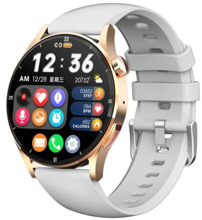 Ethelred QS39 Men Fashion Smart Watch Ai Voice Assistant Bluetooth Call Music Player 1.32inch Women Smartwatch Sport Fitness Tracker (Gold)