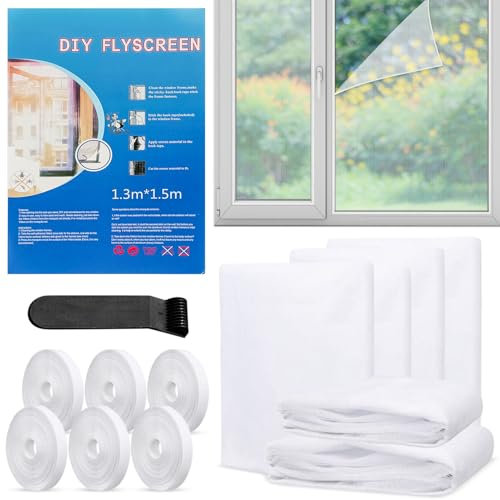 Fliegengitter Fenster, Insektenschutz Fenster, Fliegennetz Fenster, Moskitonetz Fenster, mit Klettband Selbstklebend, Schützen die Familie vor Insekten (Weiß1, 130x150cm - 6 Stück)