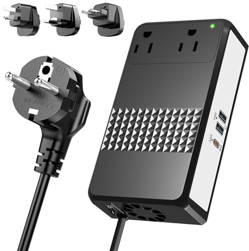 220V to 110V Voltage Converter, 600W AC Sockets Power Any American Appliances Overseas, 48W GaN USB Charger, Universal Power Plug Adapter Voltage Converter US to Europe International Travel