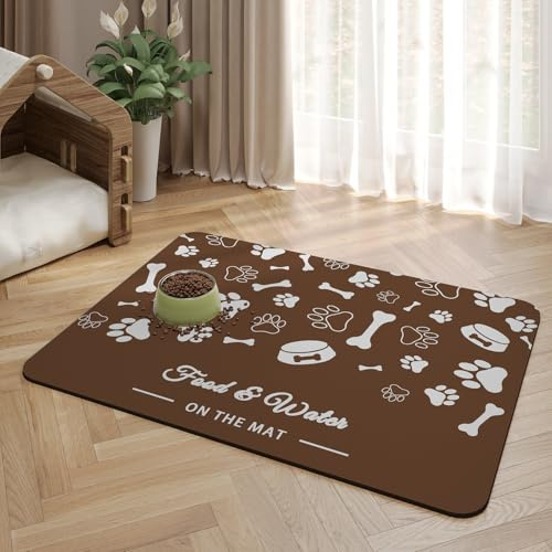 Hixingo Napfunterlage Hund Katzen Futternapf Unterlage, Saugfähige Haustier Futtermatte rutschfeste Hundenapf Unterlage Waschbar Katzennapf Futtermatte, Graffiti Grau (Braun,50x70cm)