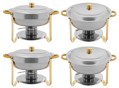 Tagtuell Set di 4 piatti rotondi Chafing Dish, scaldavivande professionali con coperchio, in acciaio inox da 4,5 l