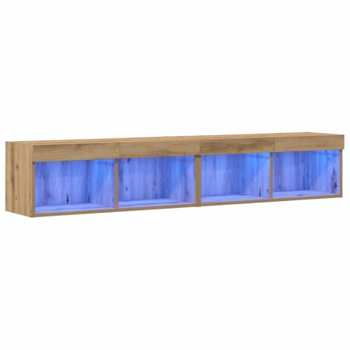 vidaXL Set Mobile TV con LED 2 PCS Rovere Artigianale 80 x 30 x 30 cm, Mobile TV da Parete Moderno, Console Elegante, Soluzione di stoccaggio Funzionale con unità LED