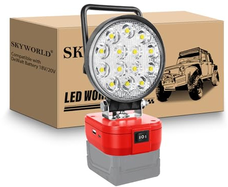 SKYWORLD Projecteur LED Rechargeable pour Milwaukee Batterie 18V 42W 4200LM | Portable Phare de Travail, Lampe de travail Led Sans fil pour Travaux Chantier Garage Camping Pêche Urgence, Sans Batterie