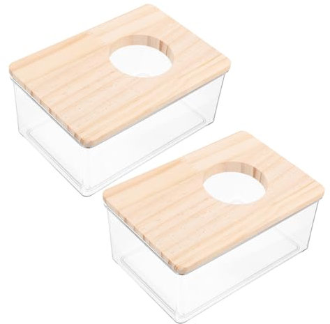 VANZACK 2stücke Kleine Hamster-badewanne Transparente Acryl-badebox Mit Holzabdeckung Für Kleintiere Geeignet Als Sandbad Oder Toilette