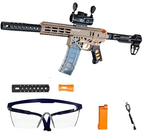 FunBlasters – Gel Blaster Gun MK7 – Pistola de agua eléctrica automática – 20000 bolas y gafas – Watersoft Potente fusil arma ametralladora – adulto Gelfire Water Gun (marrón)