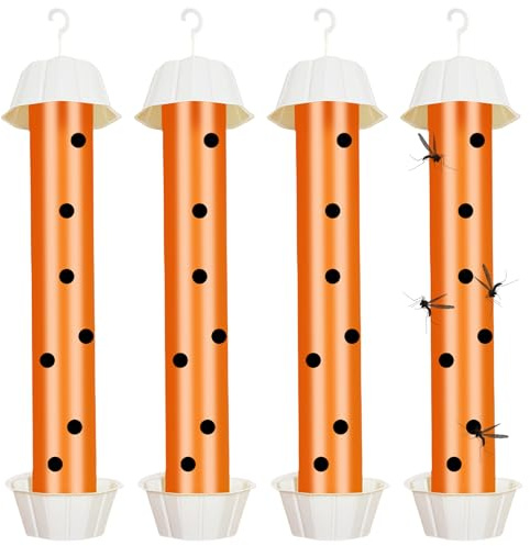 LEKEFETO 4 trappole grandi per mosche per interni ed esterni, con strisce adesive, per mosche della frutta, per interni ed esterni, colore: arancione