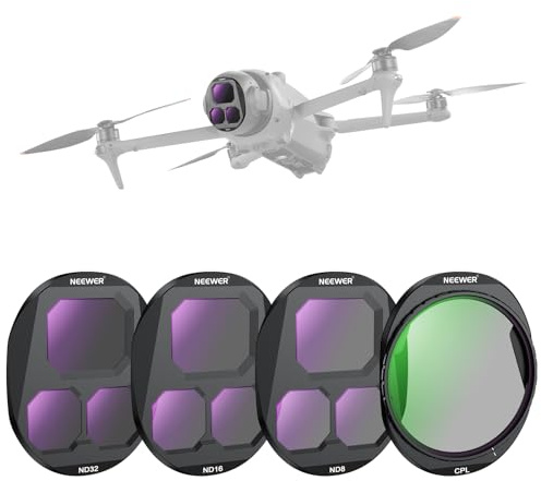 NEEWER CPL + ND Filter Set Compatible with DJI Mavic 4 Pro (4 Pack), Screw On Circular Polarising ND8 ND16 ND32 Multicoated Optical Glass Neutral Density Drone Lens Filter with Magnetic Storage Case