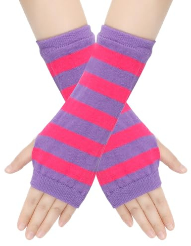 Warmbaby Purple And Pink Striped Arm Warmer Kids Girls Halloween Arm Gloves