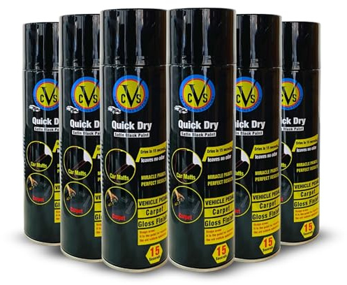 CVS2020.COM Satin Black Spray Paint 6 x 500ml – Automotive Aerosol for Car Trim, Wheels, Carpets & Car Mats – Quick Dry Smooth Finish Interior Exterior Coating