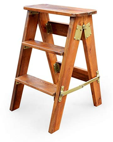 Tabouret échelle pliable en bois à 3 marches – escabeau portable pour adultes – Banc à chaussures – Idéal pour une utilisation en intérieur dans la cuisine et la salle de bain