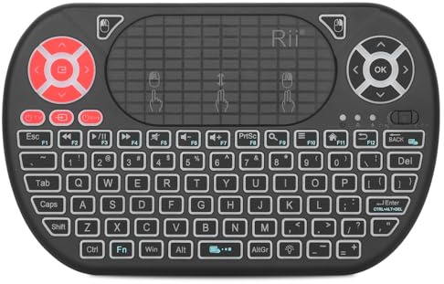 Rii Backlight Mini Wireless Keyboard Touchpad Mouse Combo with IR Learning,Rechargable Li-ion Battery Portable Keyboard for Android TV Box, Smart TV,PC, Android Windows Linux MacOS