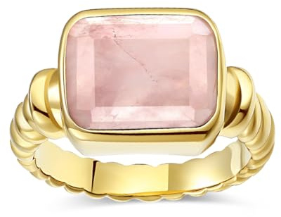 Edelstahl vergoldet Siegelring für Herren Damen – Moderner Boho Stil – rechteckiger Rosenquarz – chunky Statement Ring größe 60(19.1)