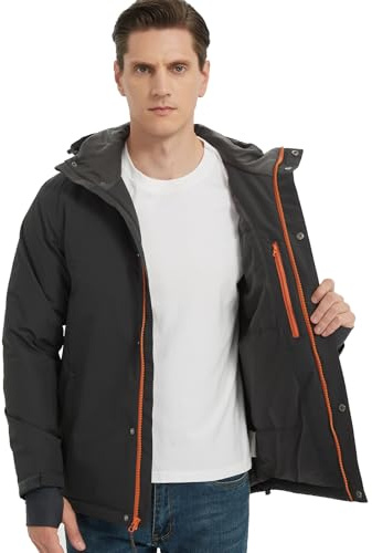 NORDIC OUTLAND Men's Winter Ski Jacket,Waterpoof Insulated Snow Coat,Windproof Hooded Warm Raincoat Windbreaker (US, Alpha, X-Large, Regular, Regular, Dark Grey)