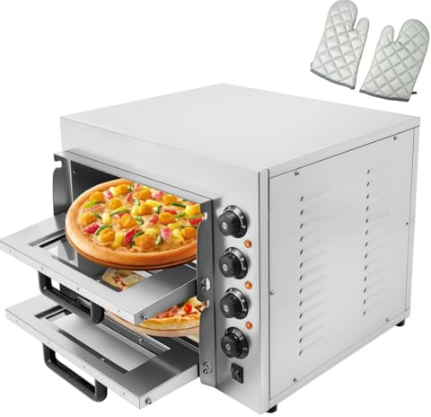 3000 W elettrico a doppio strato per pizza | Gastro forno per pizza | forno per pizza commerciale | acciaio inox multiuso per interni con 1 paio di guanti | Intervallo di temperatura: 50 – 350 ℃