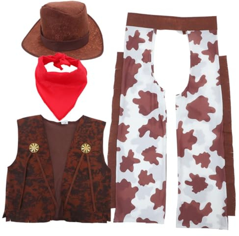 Beaupretty Cowboy Kostym för Pojke Flicka Bekväm Piratdräkt med Hatt och Bandana för Halloween Födelsedagskalas och Cosplay Delars Western för Lek och Rollspel
