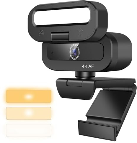 PASHOP 4K Webcam for PC, Webcam with Microphone & Light & Privacy Cover, Auto Focus, Plug and Play, for Desktop Computer/Laptop Conferencing and Video Calling