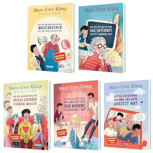 Marc-Uwe Kling Kinderbuch Bundle – Der Tag, an dem… Band 1-5 – lustige Vorlesebücher & Erstleser-Geschichten für Kinder im Alter von 6–10 Jahren, humorvolle Bilderbücher inkl. exklusivem Lesezeichen