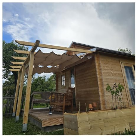 Ausziehbares Sonnensegel, wasserdicht, rechteckig, Pergola-Markise, Abdeckung für Garten und Terrasse, Khaki, 1,2 x – perfekte Lösung für den Außenbereich
