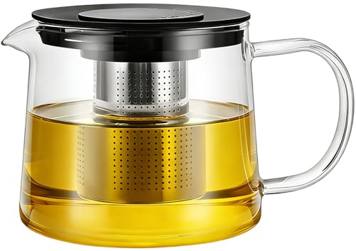 Teekanne Glas 1,5 Liter, Glas Teekanne Mit Abnehmbarer Siebeinsatz, HitzebestäNdiges Infuser, Geeignet FüR Teebeutel, Kaffeebeutel (Transparent)